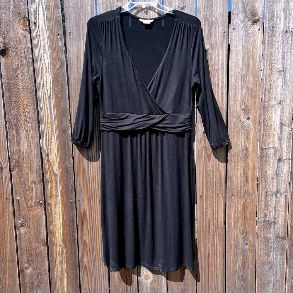 Boden Black Midi Dress with Wrap Front